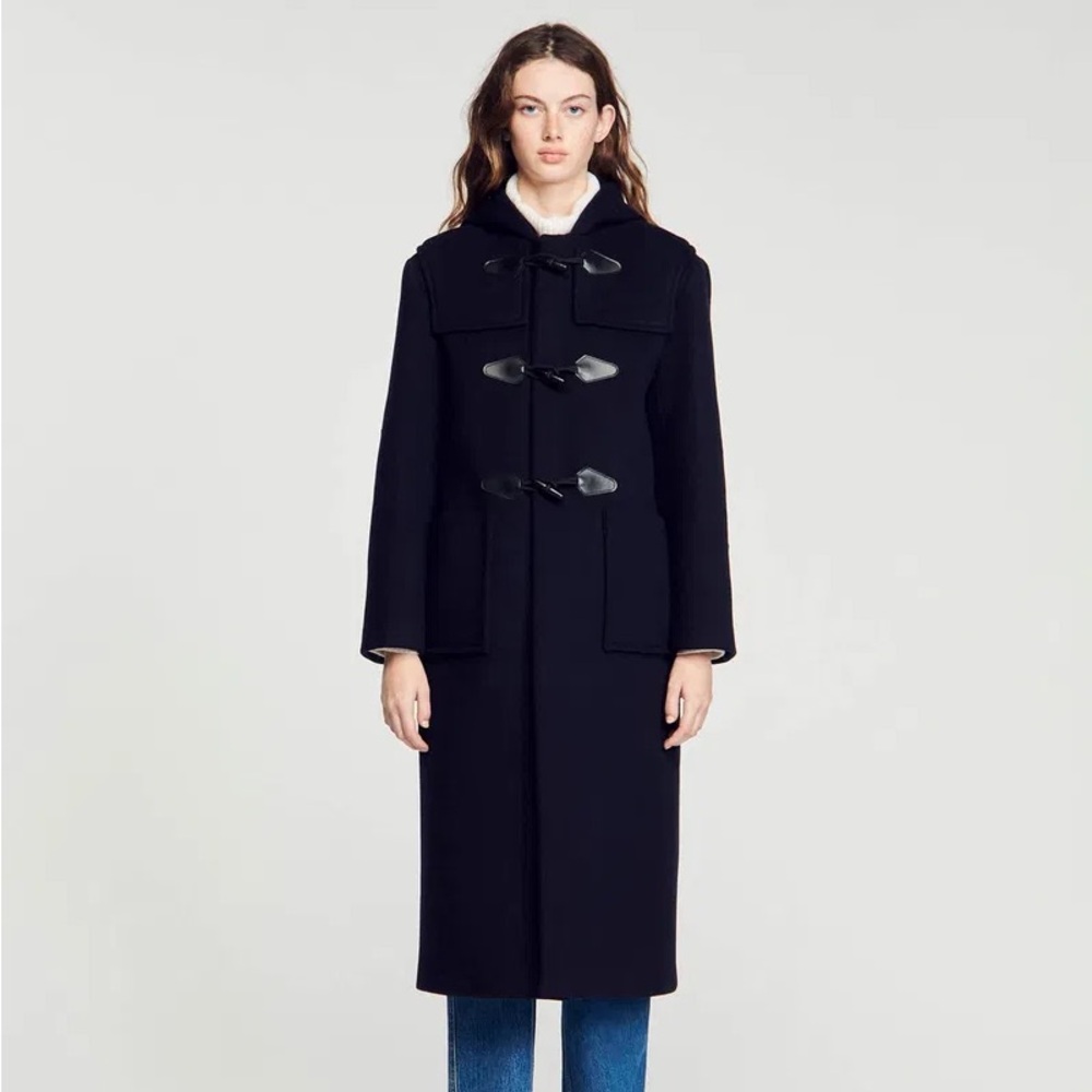 Sandro Hooded Navy Duffle Coat